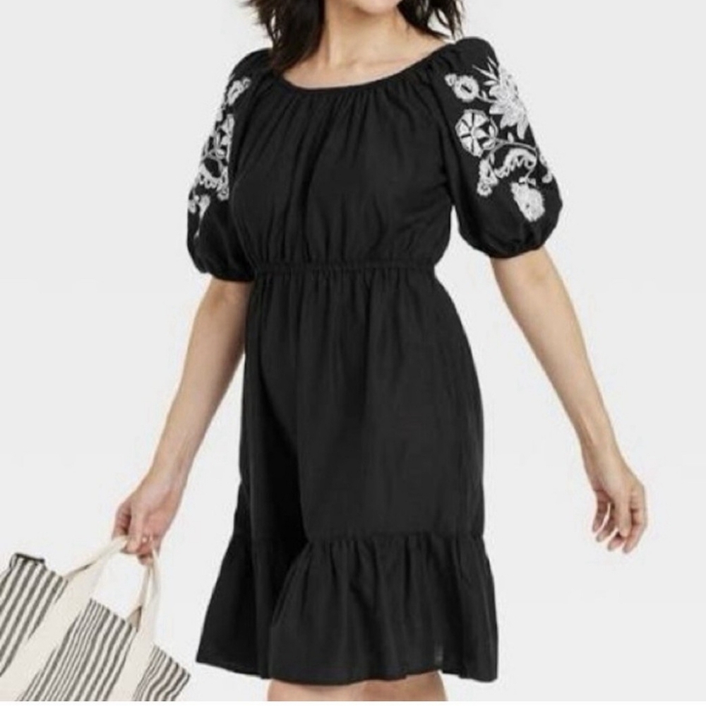 Women's 3/4 Sleeve Embroidered Dress - Knox Rose Black New